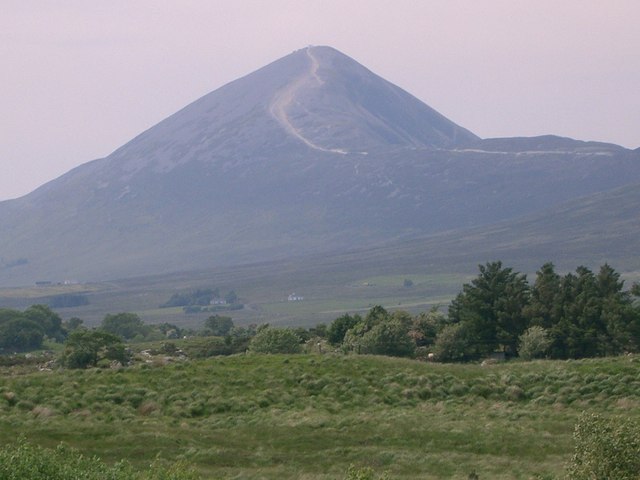 Croagh Patrick near Murrisk, County Mayo, with the eroded path to the summit